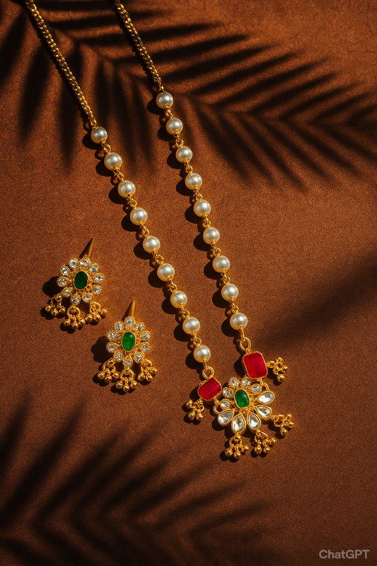 Gold Plated Traditional Flower-Inspired Copper Jewellery Set